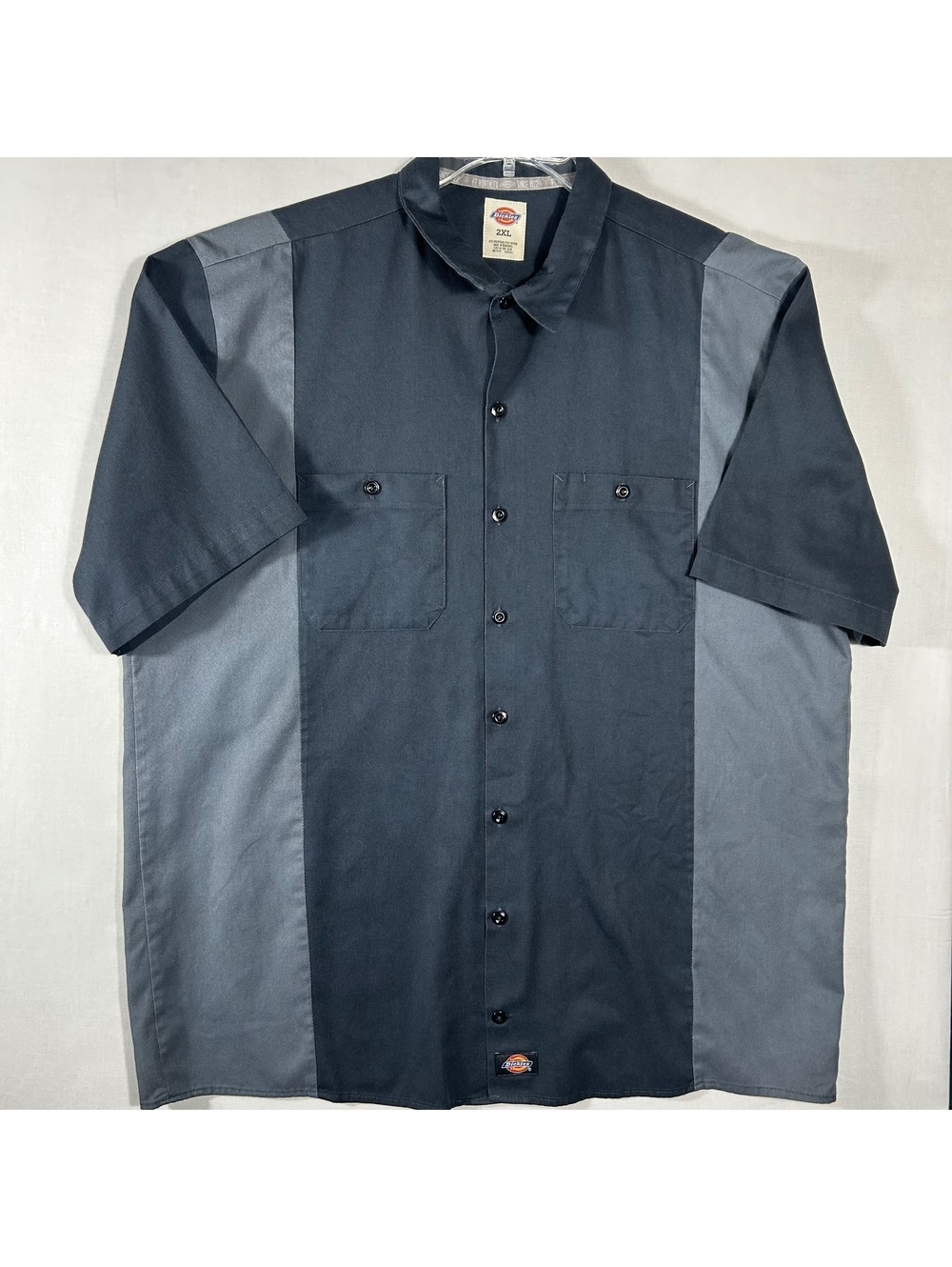 Dickies Work Camp Shirt Mens 2XL Black Charcoal Colorblock Industrial Button Up